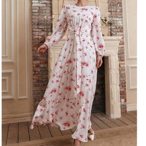 Floral Self Belted Dress